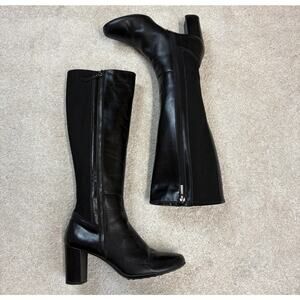 Aquatalia Double Zipper Tall Leather Heeled Boots Stretch Panels Size 8